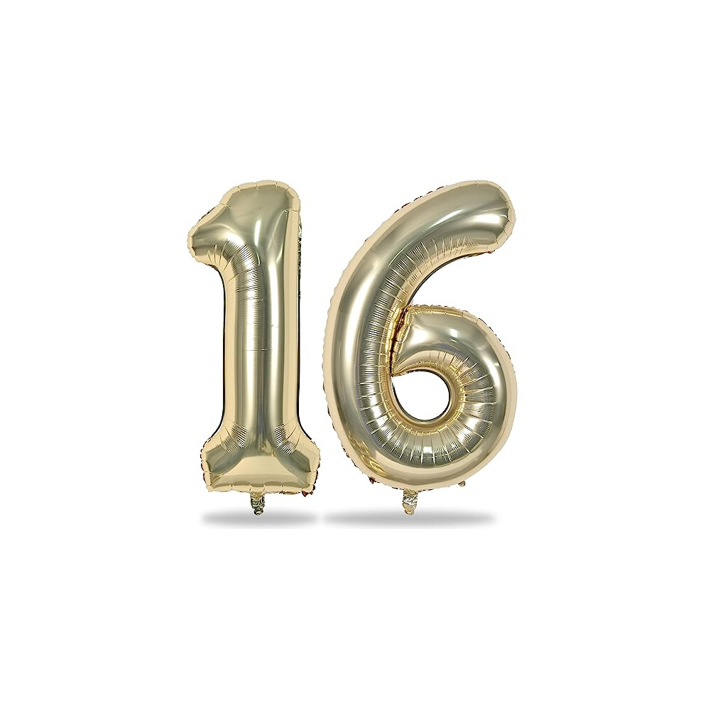 Gold 16th Birthday Balloons for Boys Girls, 40 Inch Champagne Gold Foil Number 1 and 6 Balloons Self Inflating Light Gold 16 Balloons Number for Men