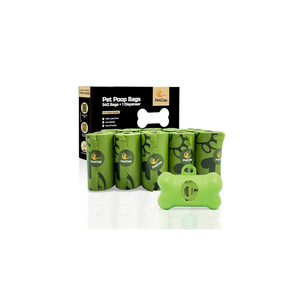 Petclay Dog Poo Bags Biodegradable, 100% Leak Proof and Thick dog waste bags with Dispenser - Extra thick dog pop bags (540)