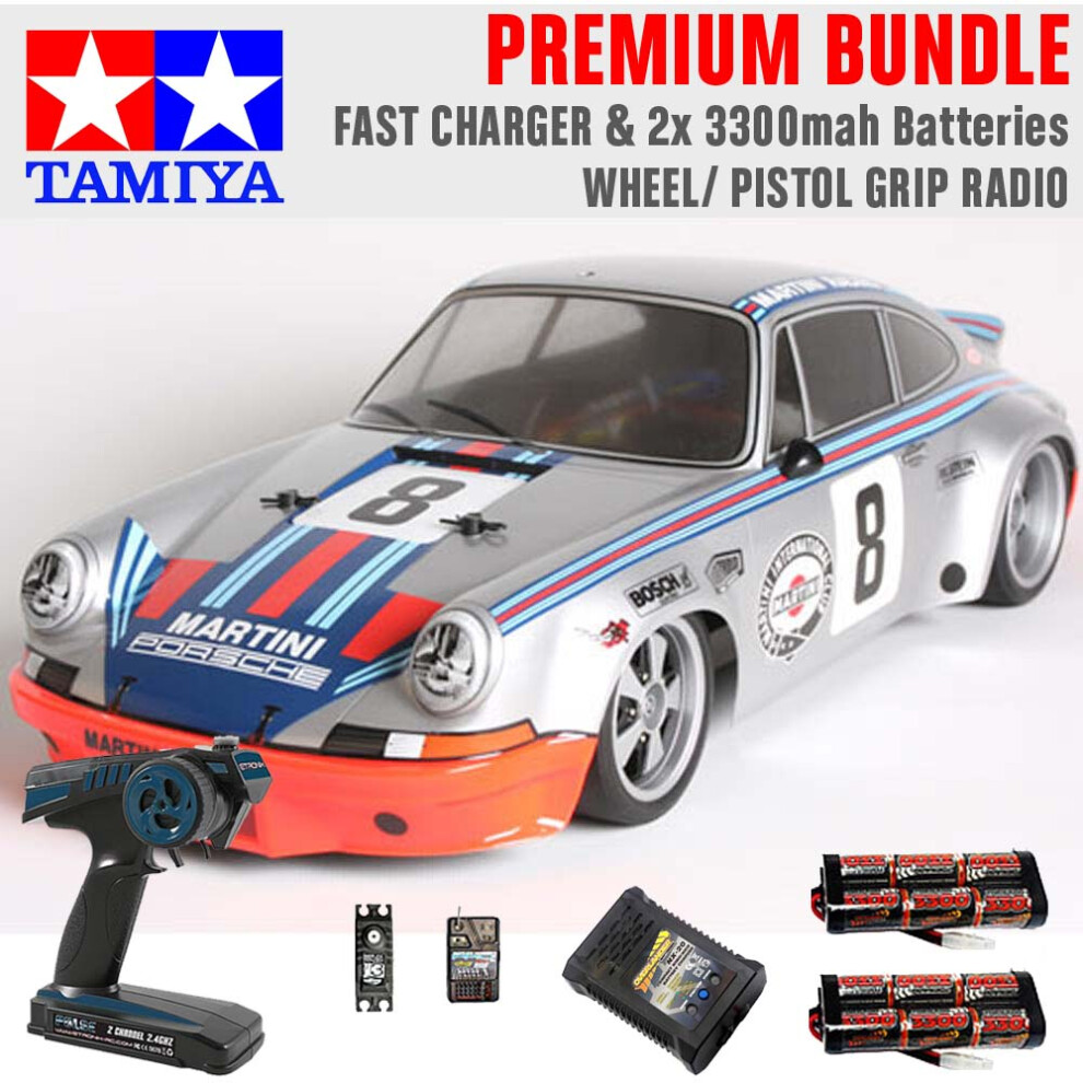 TAMIYA RC 58571 Porche Carrera RSR Martini TT-02 1:10 Premium Wheel Radio Bundle