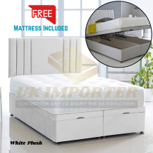 (6FT Super King, Silver Plush) Luxury Divan Bed Plush Velvet Ottoman Gas Lift Storage Base 26" Headboard with Mattress