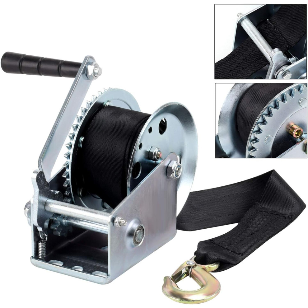 Manual Hand Winch 1000lbs Boat Trailer Caravan Strap Marine Puller
