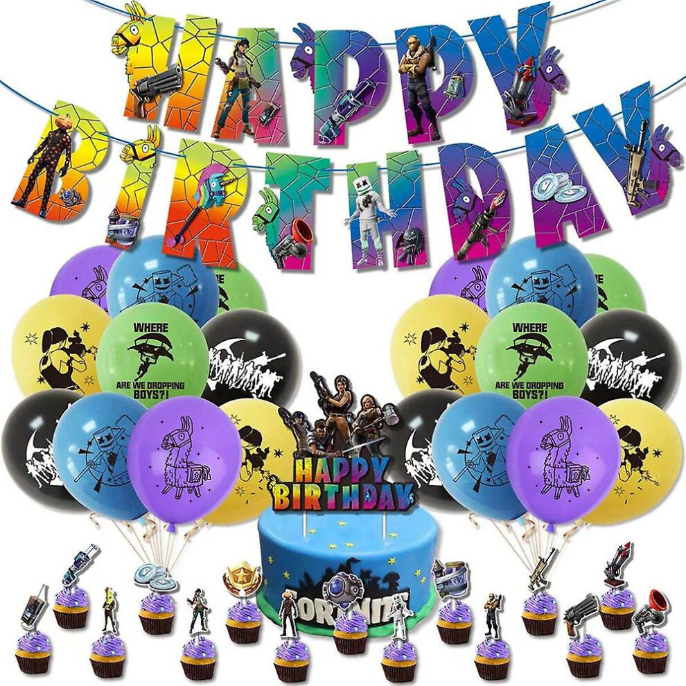 Fortnite Game Themed Birthday Party Supplies Set Balloons Banner Cake Toppers Decors Kit For Kids Boys