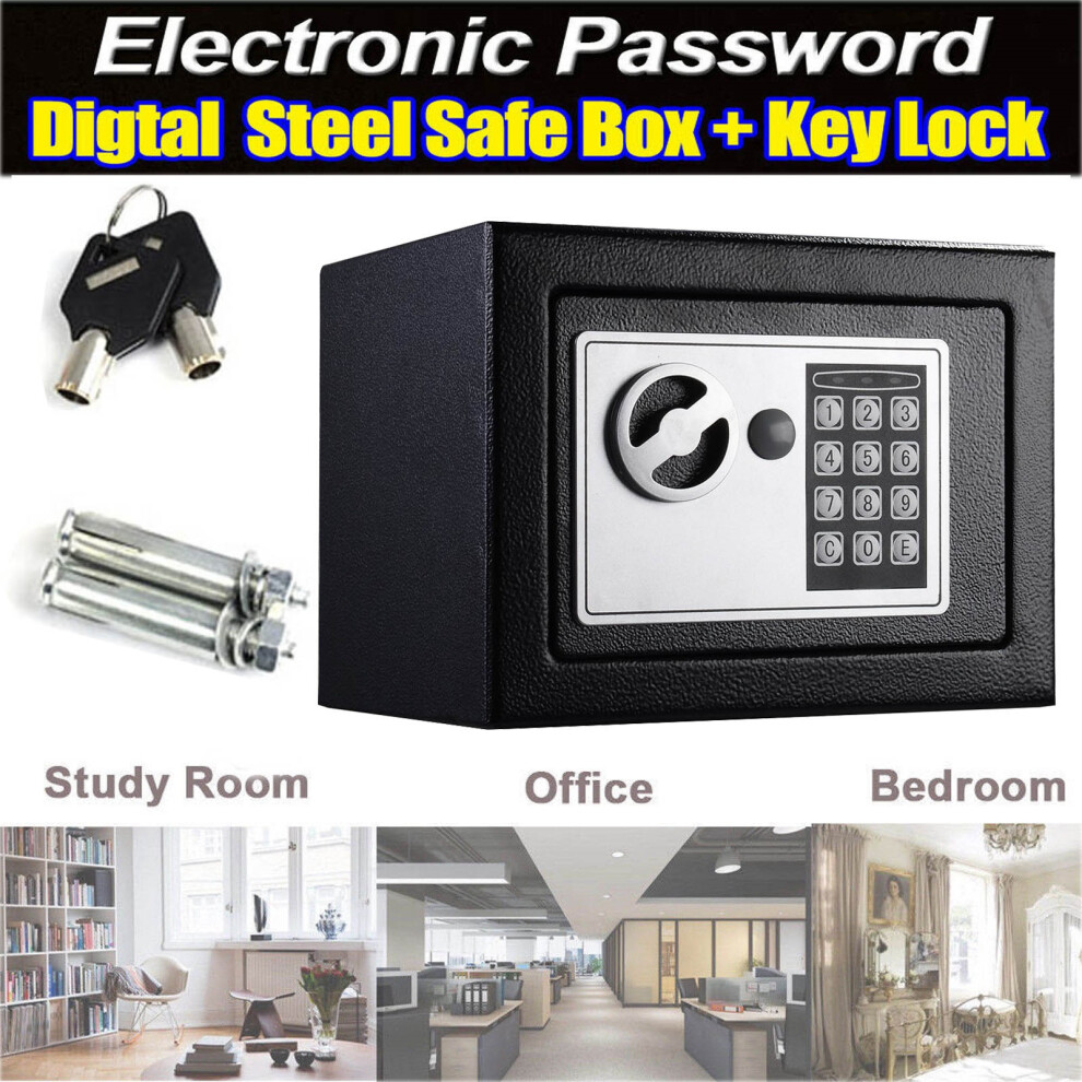 (Black, 35x25x25cm) High Safety Security Box Steel Construction Electronic Digital Safe Box with Keys for Home Office Hotel Money Jewelry Cash Storage Box
