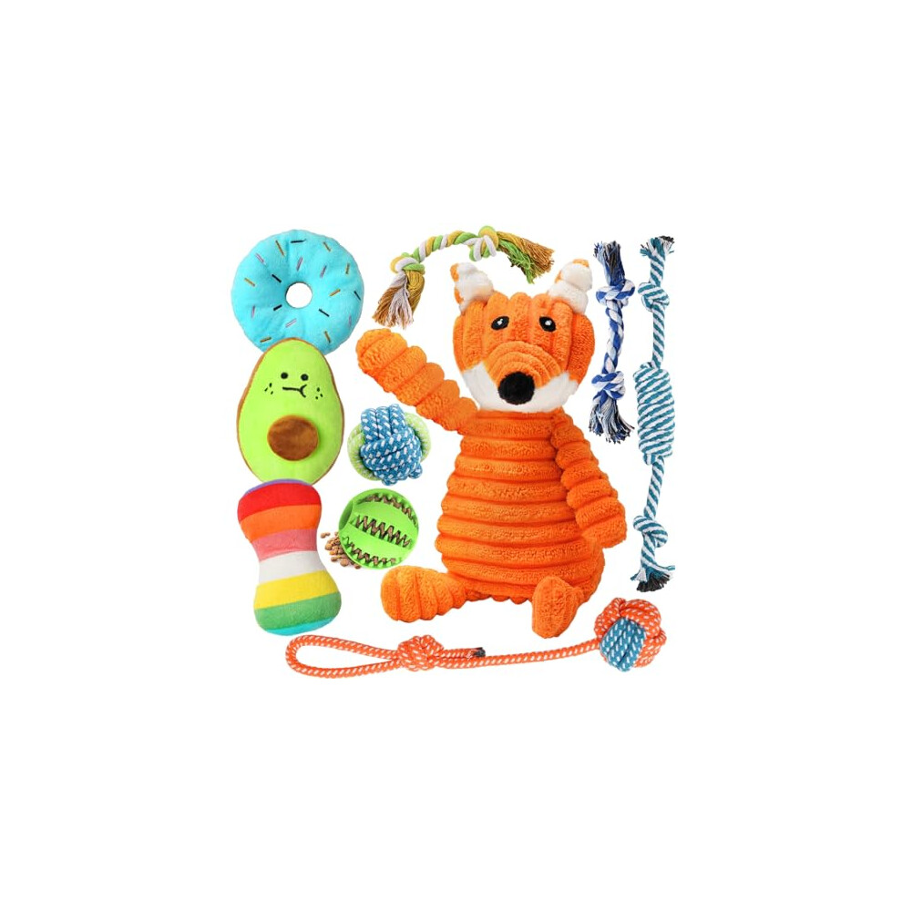 Kapetgo 10 Pack Luxury Puppy Toys For Teething Dogs,Squeaky Plush Dog Rope Toys Set, Puppy Chew Toys With Cute Squeaky Dog Toys, Ball And More Rope Dog Small