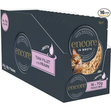 Encore 100% Natural Wet Cat Food Tuna Fillet with Prawn in Broth Pack of 16 x 70g Pouches