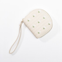 (White) Womens Coin Small Purse Short Floral Student Zipper Card Bag Multifunctional
