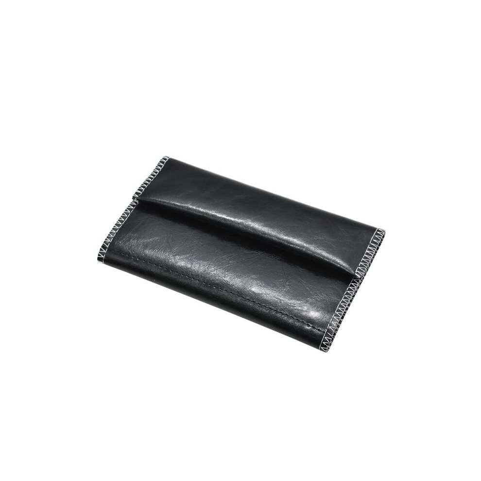 (Black) KAV Handcrafted Tri-Fold Leather Tobacco Pouch Bag