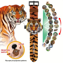 (Tiger) 3D Dinosaur Projection Watch for Kids - Adjustable Digital Screen with