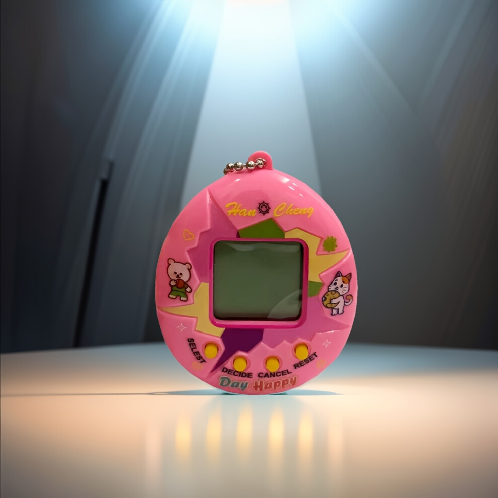 (Pink) Electronic Pet Machine Virtual Pet Keychain Nostalgic Miniature Mini Game Machine