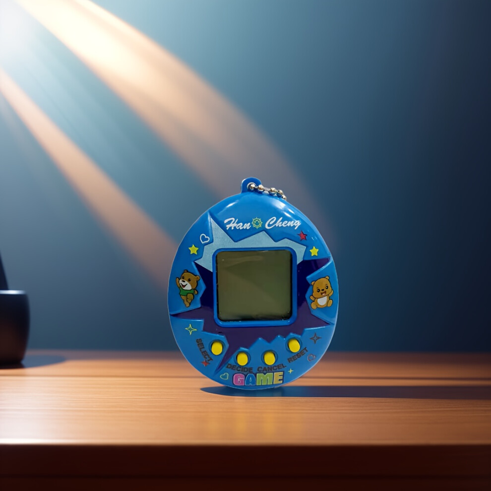 (Blue) Electronic Pet Machine Virtual Pet Keychain Nostalgic Miniature Mini Game Machine