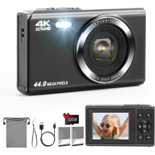 (Black) Digital Camera, FHD 1080P 44MP Compact Camera,Vlogging Camera with 32G SD Card, 2.4" LCD Screen Rechargeable Camera with 16X Digital Zoom