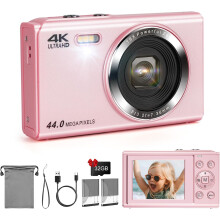 (Pink) Digital Camera, FHD 1080P 44MP Compact Camera,Vlogging Camera with 32G SD Card, 2.4" LCD Screen Rechargeable Camera with 16X Digital Zoom