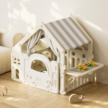 Kids Plastic Playhouse with Built-in Storage Rack and Building Block Table