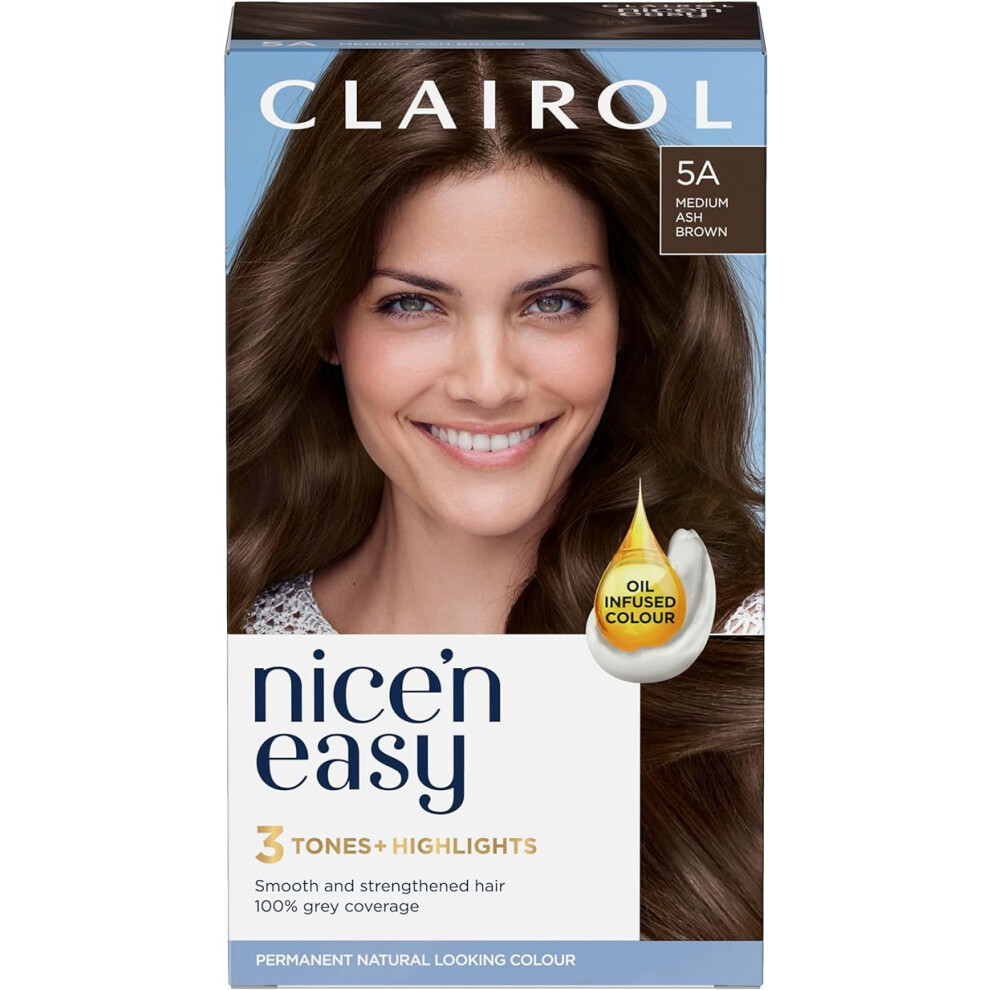 Clairol Nice'n Easy CrÃ¨me, Natural Looking Oil Infused Permanent Hair Dye, 5A Medium Ash Brown