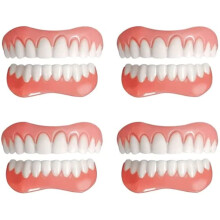 Silicone Dentures Cosmetic Veneer Instant Smiling Teeth Upper And Lower Matching Set Natural Shade Comfort Fit Dental Prostheses 4 Pairs Washable Den