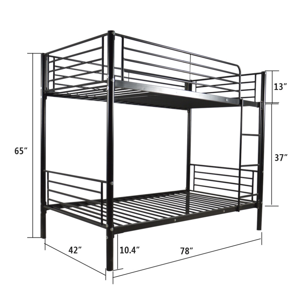 3FT Metal Bunk Bed Single Loft Bed Frame W/ Safety Ladder & Guardrail