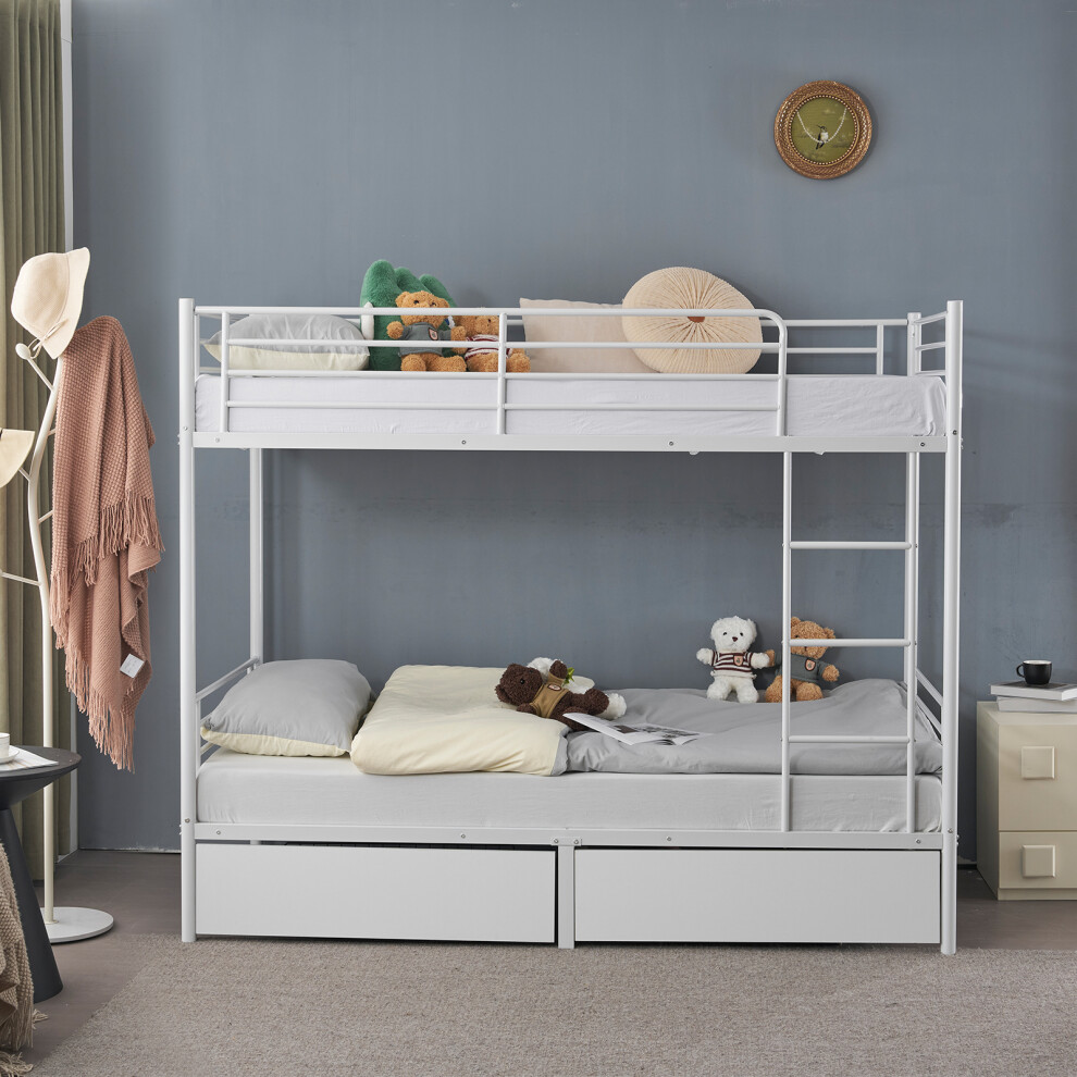 Metal Bunk Bed Frame Single Loft Sleeper W/ Two Drawers Ladder Guardrail ﻿