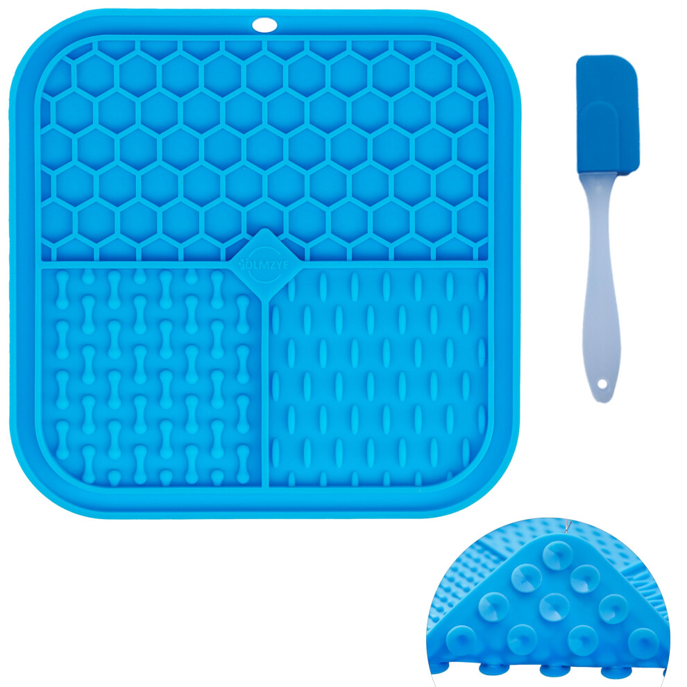 1pc Lick Mat for Dogs With Anti Slip Strong Suctions, 15.2cm Slow Feeding Dog lick Mats & 1 Spatula - Lick Mat for Dog Puppy and Cat Food (Blue)