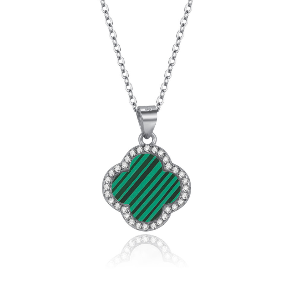 (Necklace 6) S925 Sterling Silver Clover Black Agate Necklace Fritillaria Luxury Pendant Malachite