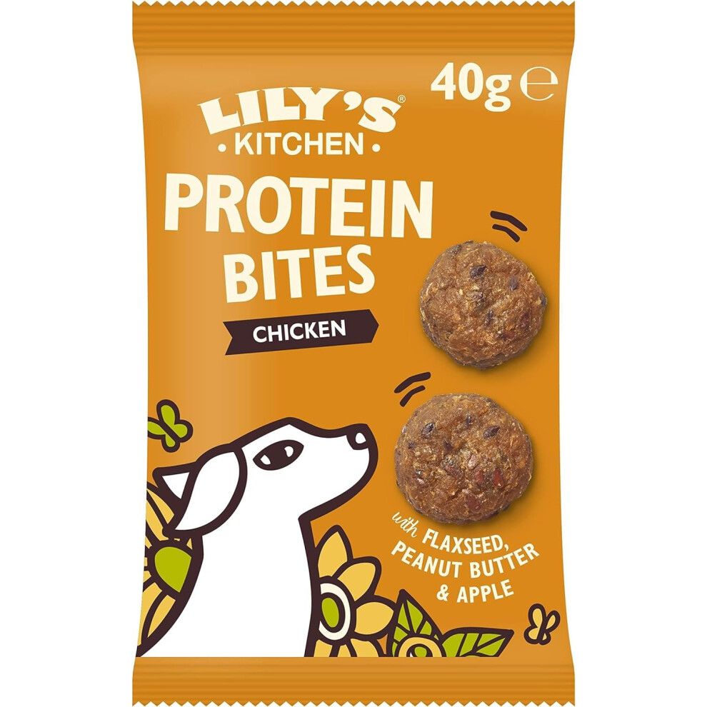 Lily's Kitchen Natural Adult Dog Treats - Protein Bites Chicken, Peanut butter and Flaxseed (12 Packs x 40g)