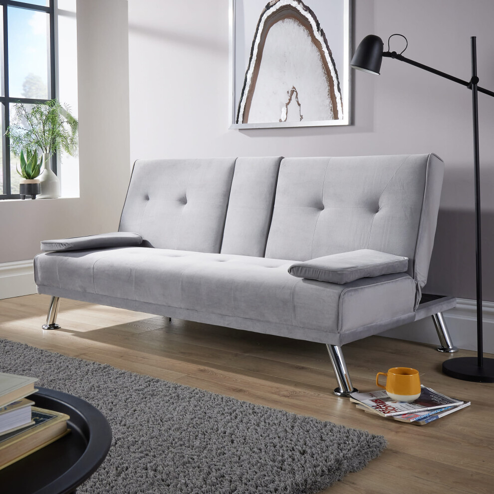 Home Source Luna Velvet 2 Seater Double Sofa Bed - Grey