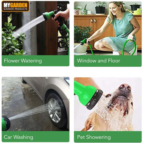 Expandable Garden Hose Pipe 30m/100ft - Includes 7 Function Nozzle Spray Gun Adapters Hanging Hook Holder 1