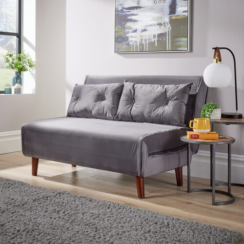Home Source (Grey - Dobule) Morella Velvet Single / Double Folding Sofa Bed