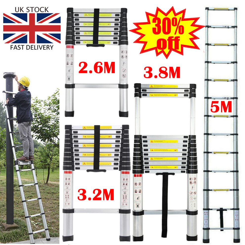 (3.2M) Telescopic Ladder Multi-Purpose Folding Aluminium Telescoping Ladder Extendable Portable Loft Ladder Foldable Ladder