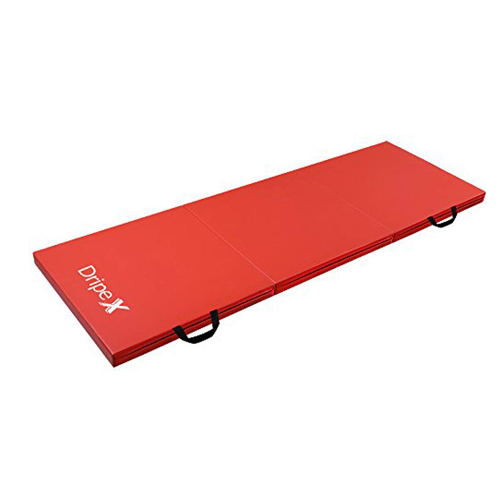 (Red) Dripex Foldable Gym Mat:6FT,5cm Thick,Soft PU Leather