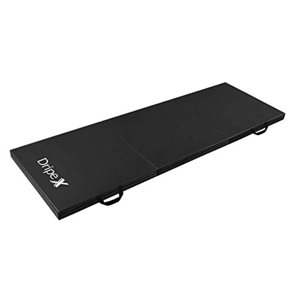 (Black) Dripex Foldable Gym Mat:6FT,5cm Thick,Soft PU Leather