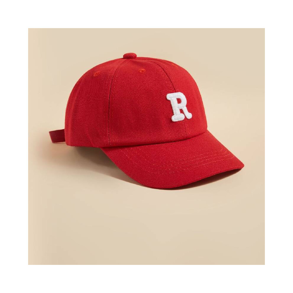 (Red) Baseball Cap With Letter R Embroidery Sun Shield Hat For Children Casual Kids