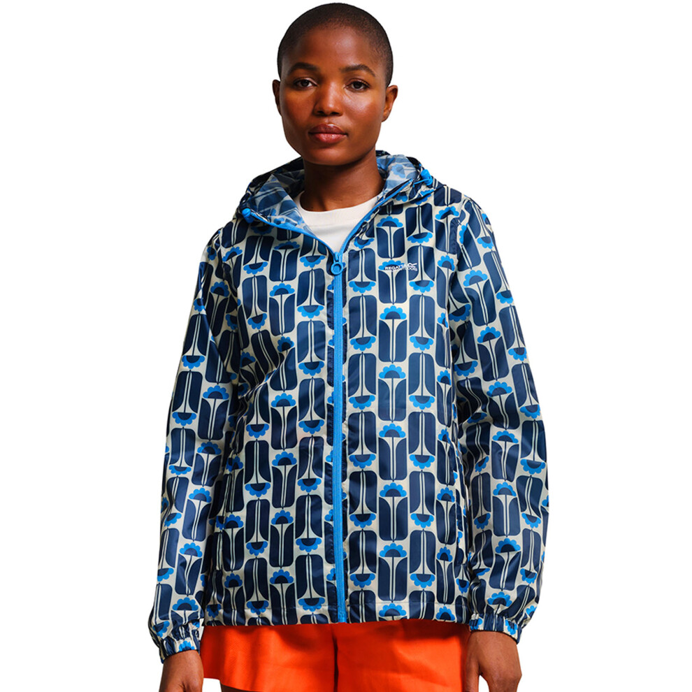 (14, Navy Tall Flowers) Regatta Womens Orla Kiely Lightweight Waterproof Pack-It Packable Jacket Coat