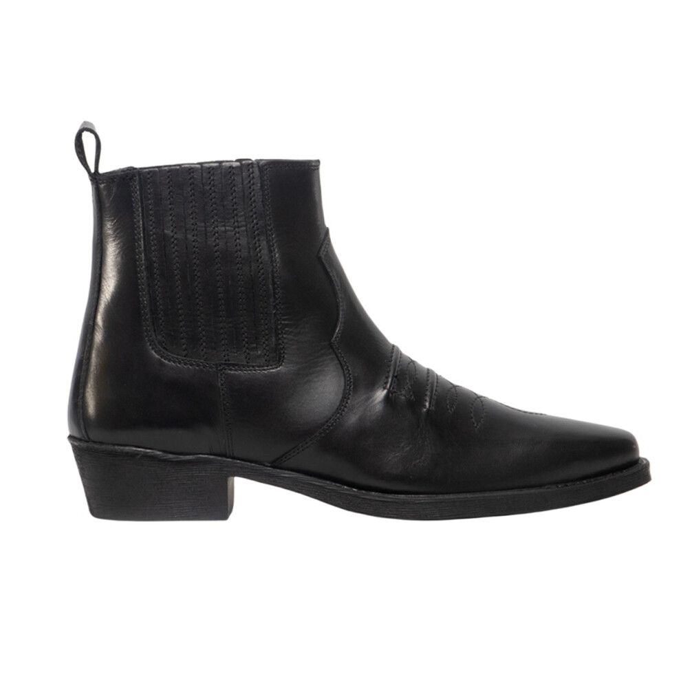 (9 UK, Black) Woodland Mens Distressed Leather Gusset Western Ankle Boots