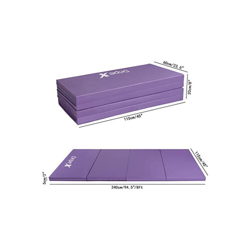 Dripex (Purple) 8FT Foldable Gym Mat: Thick Foam, Soft PU Leather