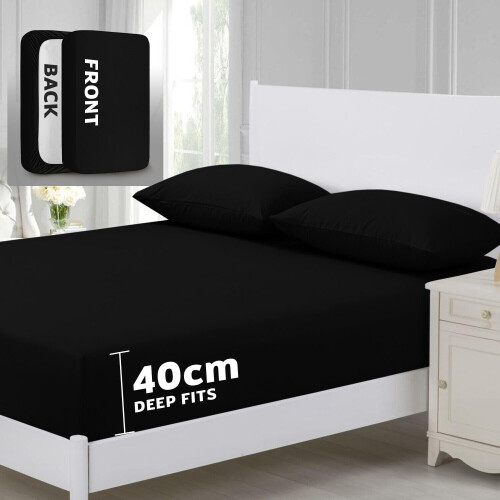 (Black, Single) 40cm Extra Deep Fitted Bed Sheet in All Sizes UK