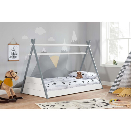 Birlea White Single Bed Frame Birlea Teepee 3FT Grey Indian Tipi Solid Wood Canopy