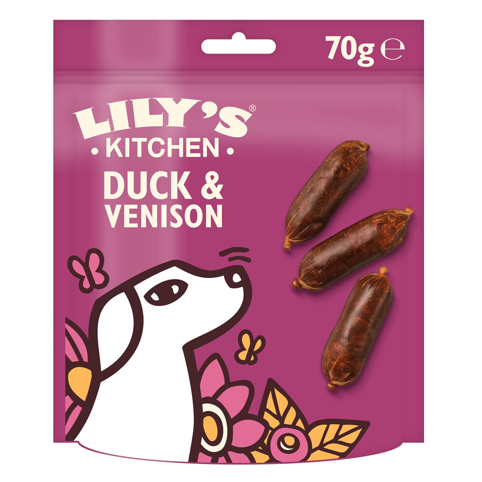 Lily?s Kitchen Made with Natural Ingredients Adult Dog Treats Packet Scrumptious Duck with Venison Sausages Grain-Free Recipes (8 Packs x 70g)