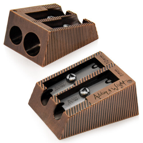 (Copper, Double Hole) Ashton and Wright Metal Pencil Sharpeners - 2 Pack
