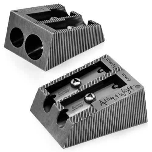 (Silver, Double Hole) Ashton and Wright Metal Pencil Sharpeners - 2 Pack