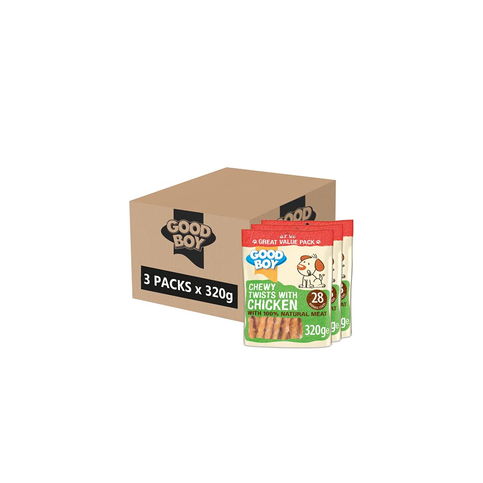 Good Boy - Chewy Twists With Chicken - Dog Treats - Made With 100% Natural Chicken Breast Meat - 320 Grams - Gluten Free Dog Treats (Case of 3)