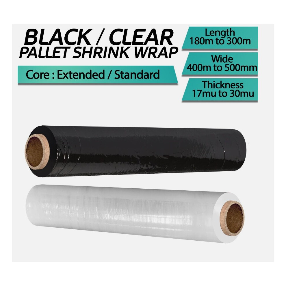 (Clear Wrap 400mmx200mm 23 mu Ext, 1) Pallet Stretch Shrink Wrap Parcel Packing Cling Film Strong Rolls