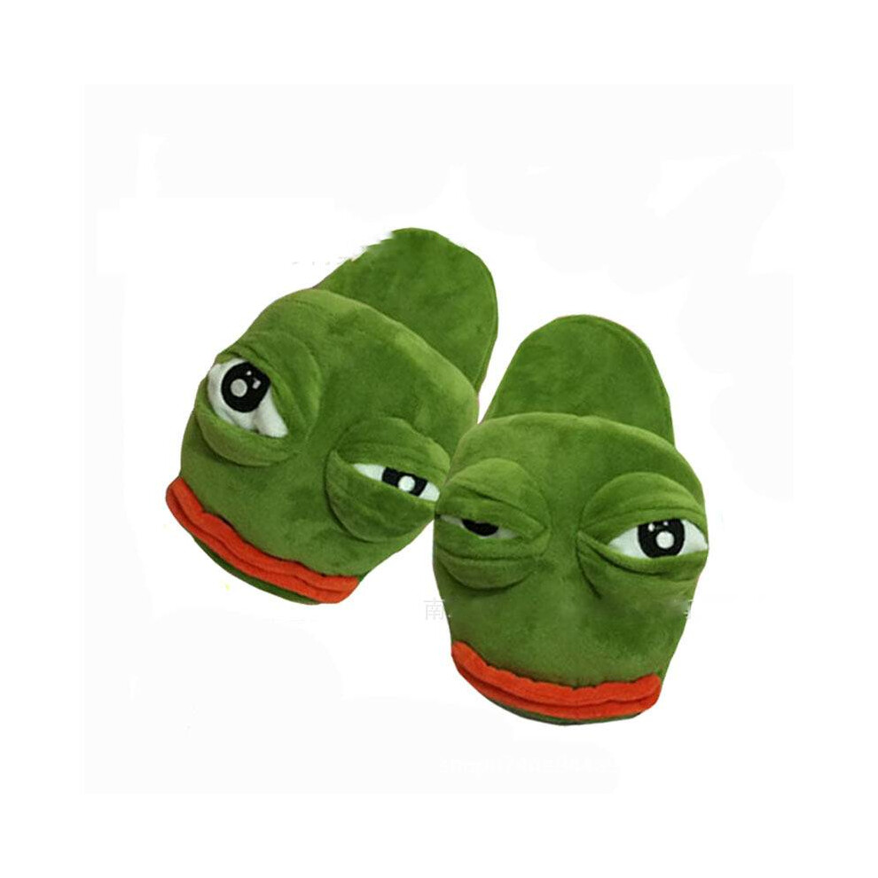 (L) Pepe Frog The Slippers Comfortable Soft Popular Fashionable Green Plush Material