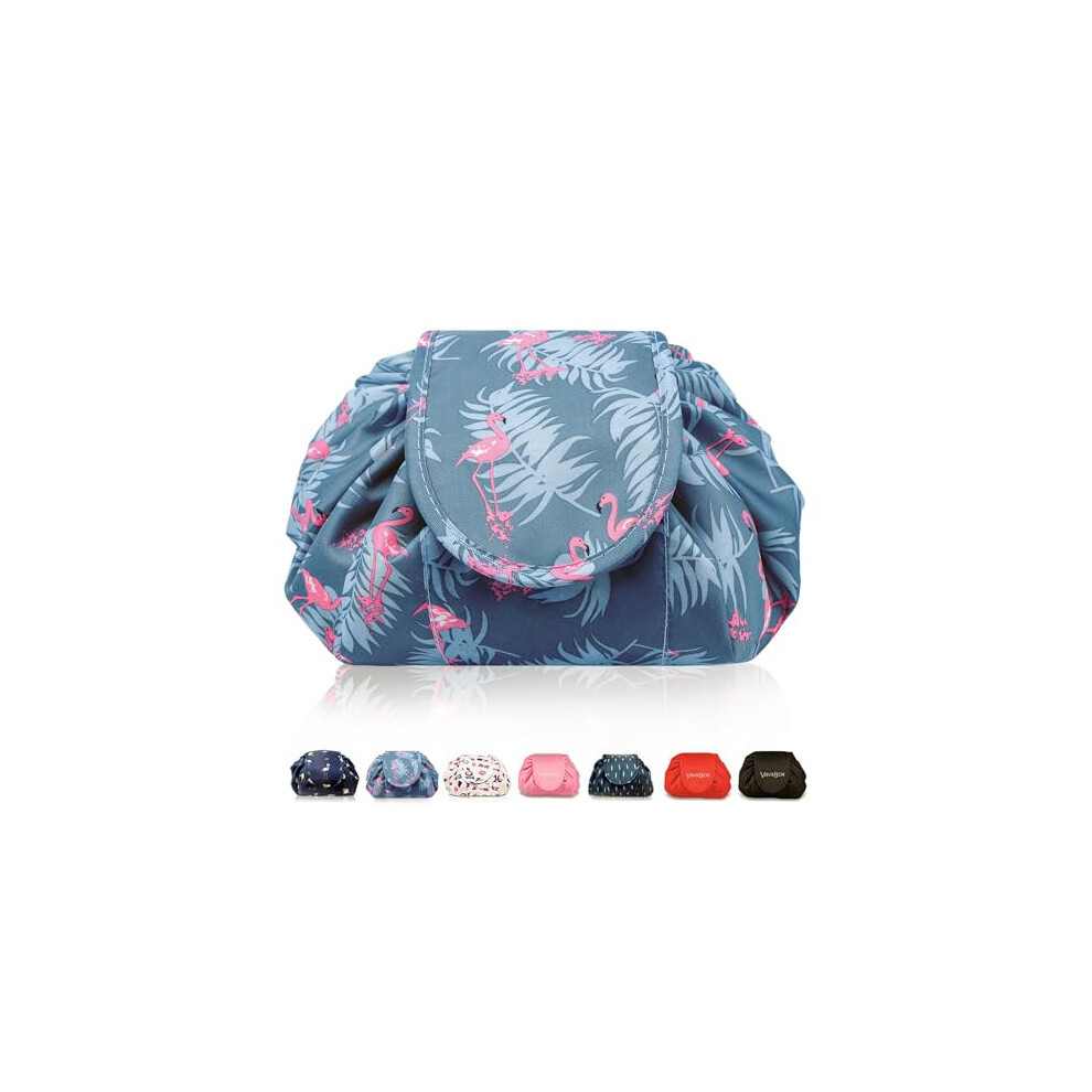 Vavabox Lazy Drawstring Make Up Bag Portable Large Travel Cosmetic Bag Pouch Travel Makeup Pouch Storage Organiser For Women Girl (Flamingo)