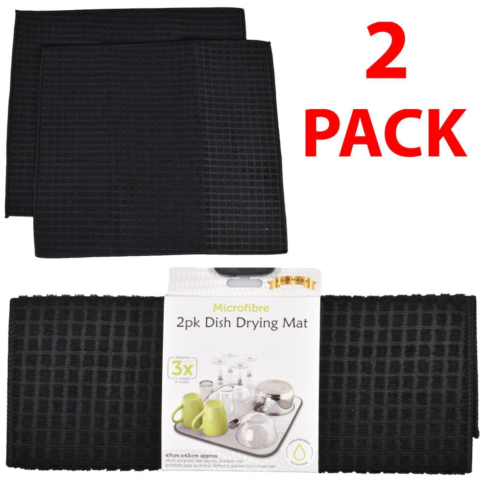 Microfiber Dish Drying Mat 2PK Black Super Absorbent Kitchen Sink Pad