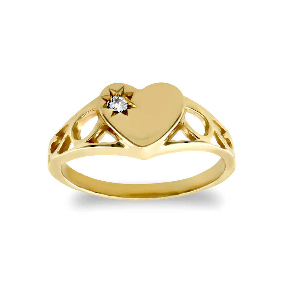 (D) Jewelco London Girls Solid 9ct Yellow Gold Solitaire Love Heart Signet Baby Ring - JBR022