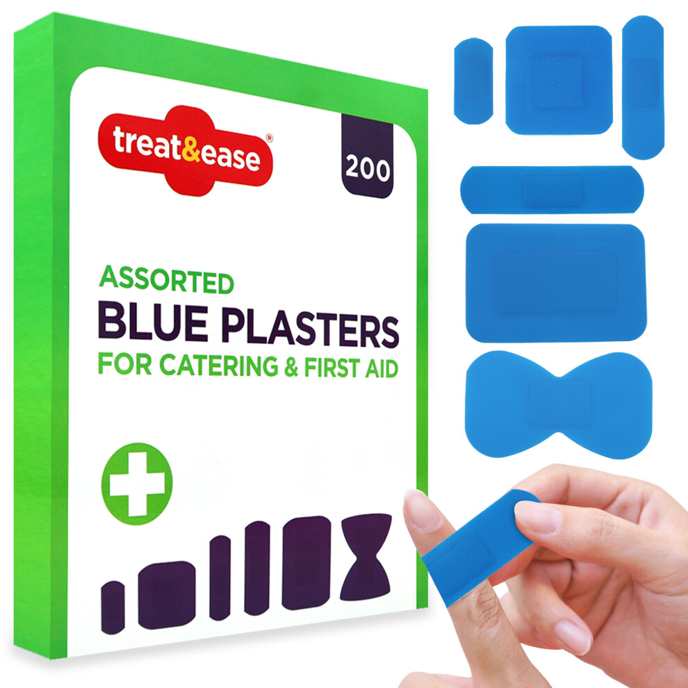 200pk Assorted Blue Plasters Waterproof Catering | First Aid Plasters