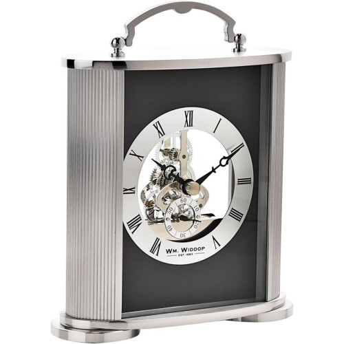 WIDDOP and Co. Silver & Black Mantel Clock Skeleton Movement Aluminium Frame - W2920 1