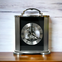 Silver & Black Mantel Clock Skeleton Movement Aluminium Frame - W2920