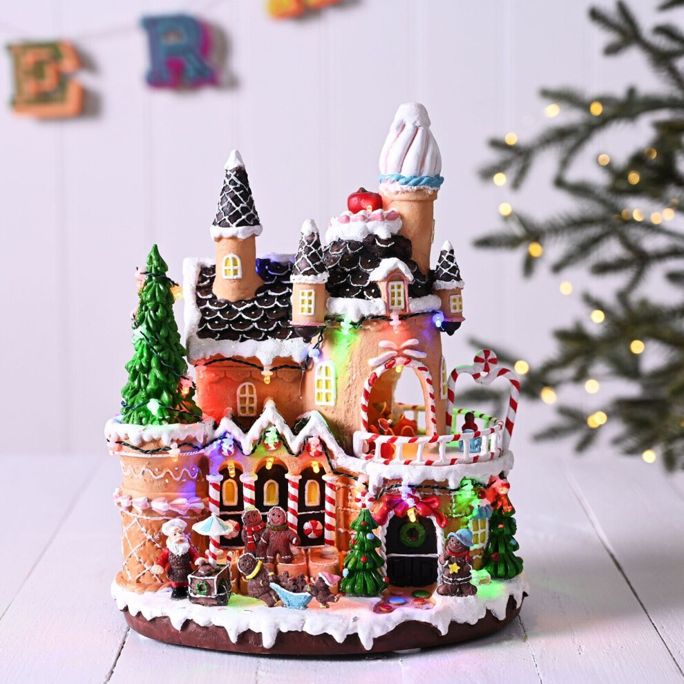 LED Gingerbread House with Rotating Characters Battery Operated 30cm