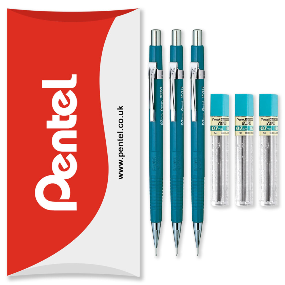 Pentel (0.7Mm) P200 Automatic Mechanical Pencils - Hb Lead - With Refills - Pack Of 6